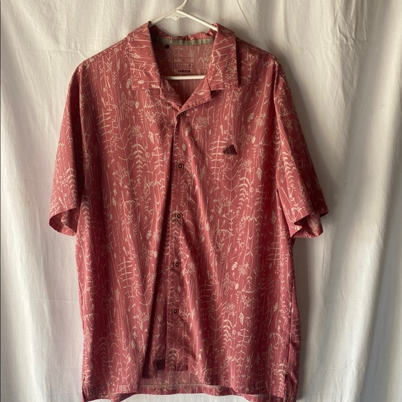 Adidas Men's Patterned Red - Pink Button-Up Shirt lightweight textured - Picture 1 of 9